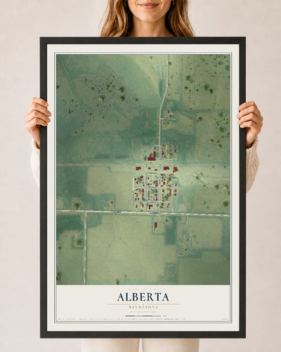 Map of Alberta, Minnesota, 24 x 36 inch print in a black wood frame