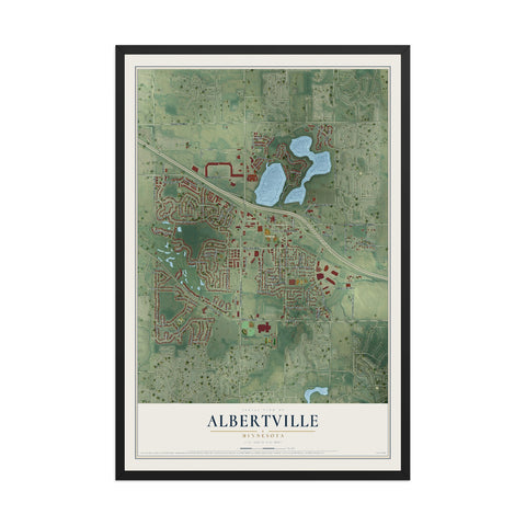 Map of Albertville, Minnesota, 12 x 18 inch print in a black wood frame
