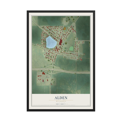 Map of Alden, Minnesota, 12 x 18 inch print in a black wood frame
