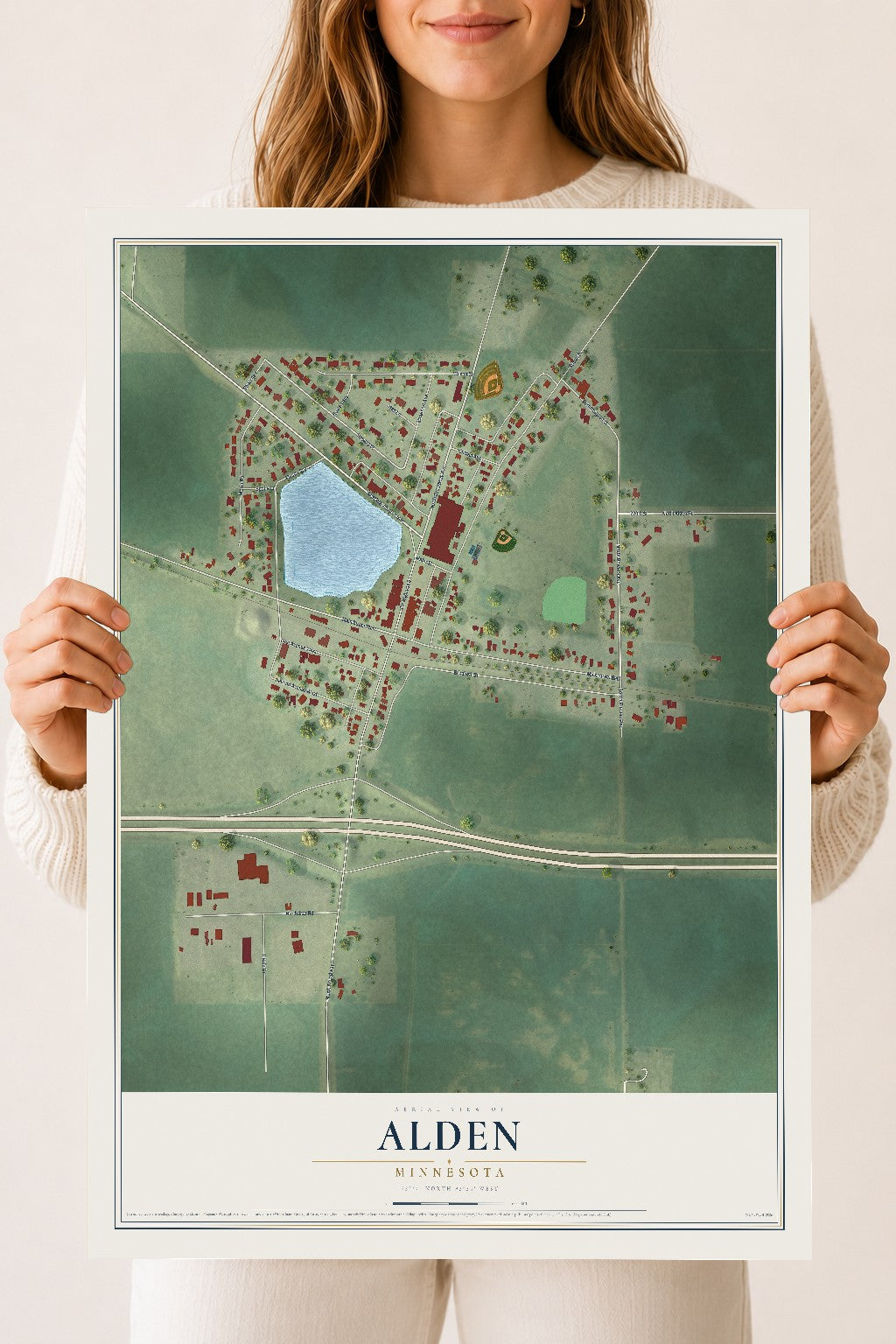 Map of Alden, Minnesota, 18 x 24 inch unframed archival matte print