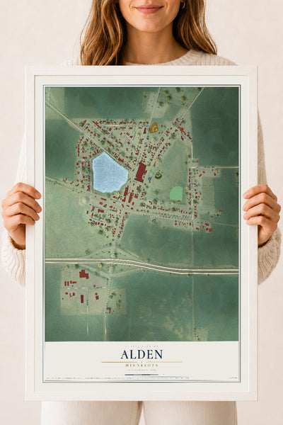 Map of Alden, Minnesota, 18 x 24 inch print in a white wood frame