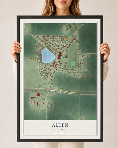 Map of Alden, Minnesota, 24 x 36 inch print in a black wood frame