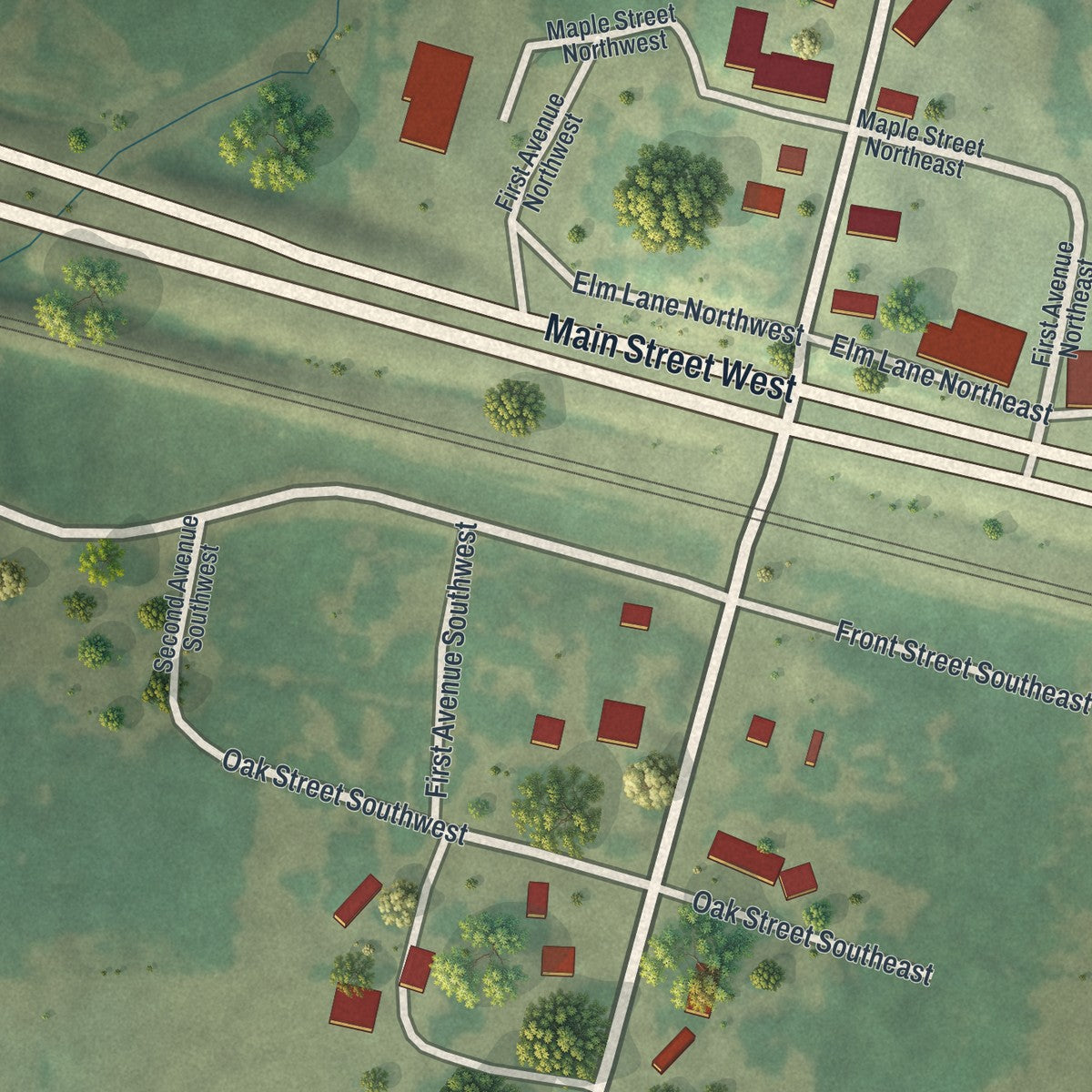 Close-up of the map of Aldrich, Minnesota print showing street and building detail
