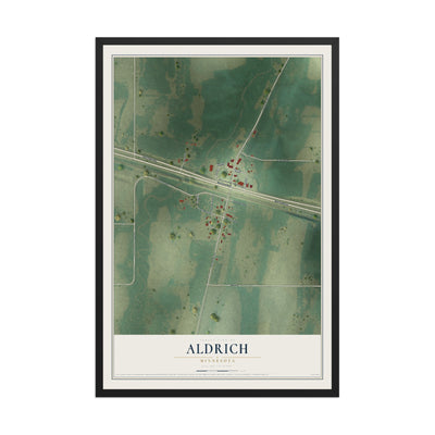 Map of Aldrich, Minnesota, 12 x 18 inch print in a black wood frame