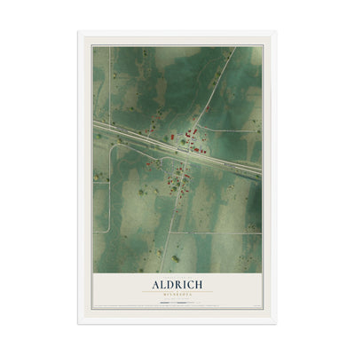 Map of Aldrich, Minnesota, 12 x 18 inch print in a white wood frame