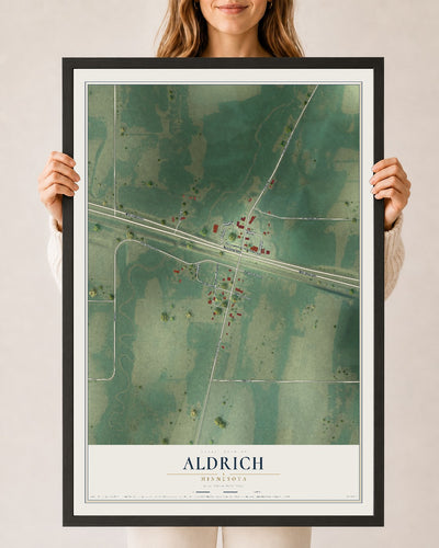Map of Aldrich, Minnesota, 24 x 36 inch print in a black wood frame