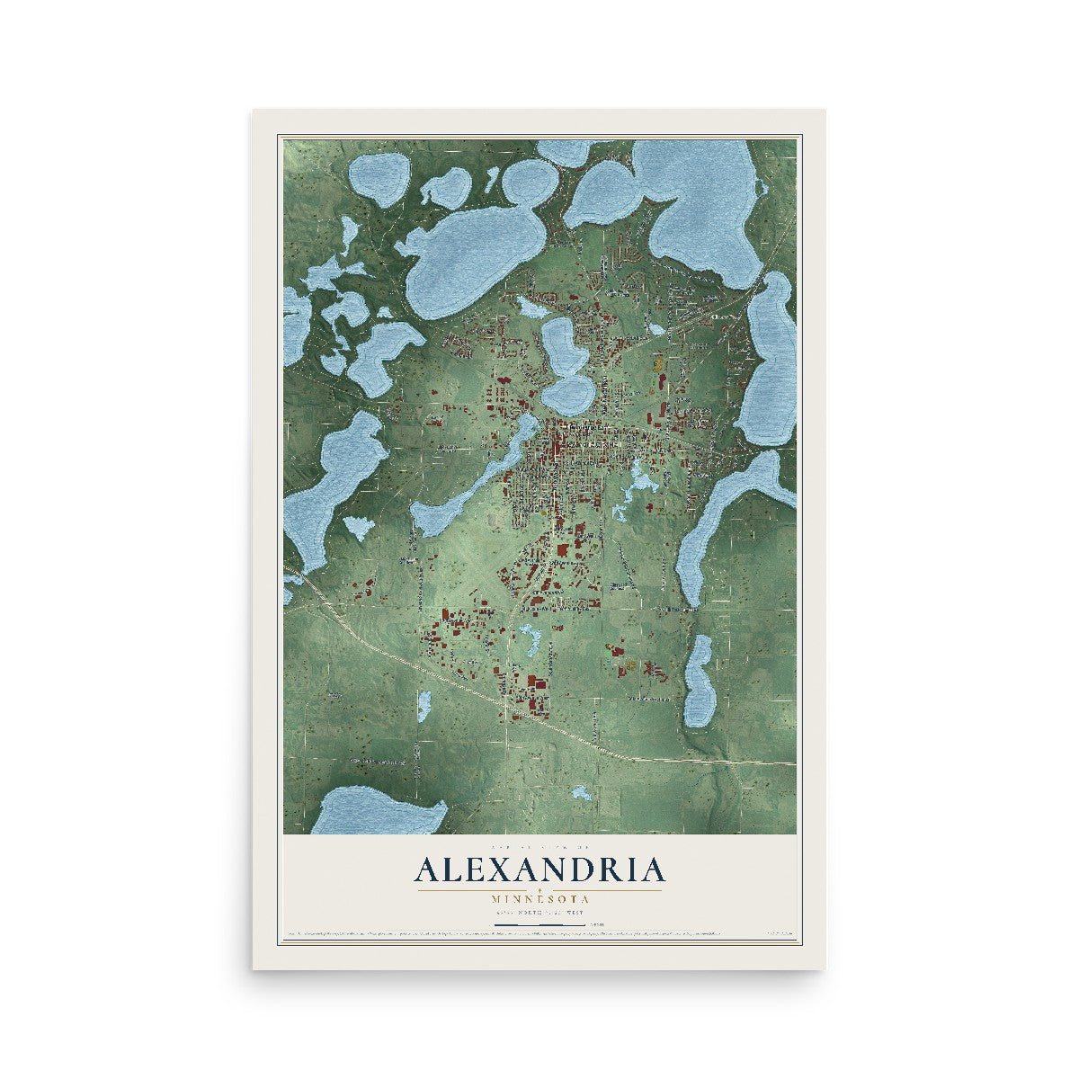 Map of Alexandria, Minnesota, 12 x 18 inch unframed archival matte print