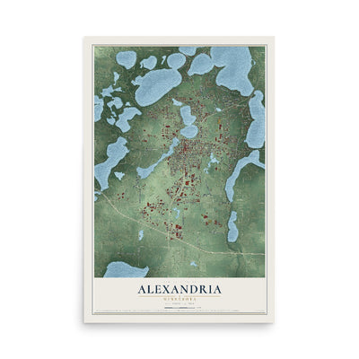Map of Alexandria, Minnesota, 12 x 18 inch unframed archival matte print