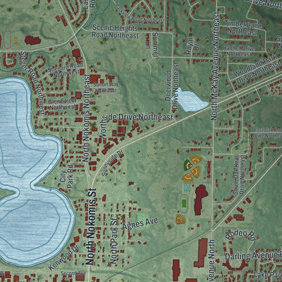 Second close-up of the map of Alexandria, Minnesota print showing more streets and buildings