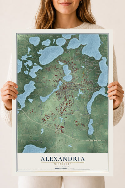 Map of Alexandria, Minnesota, 18 x 24 inch unframed archival matte print