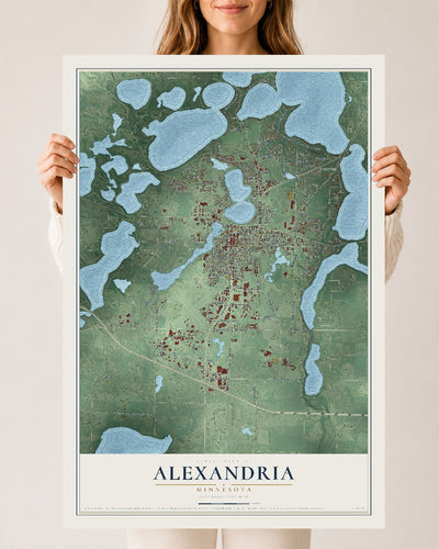 Map of Alexandria, Minnesota, 24 x 36 inch unframed archival matte print