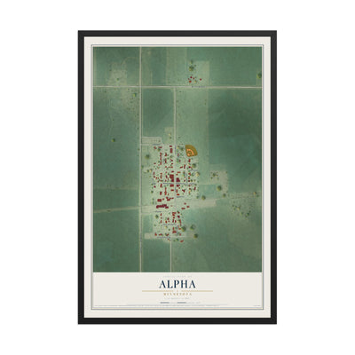 Map of Alpha, Minnesota, 12 x 18 inch print in a black wood frame