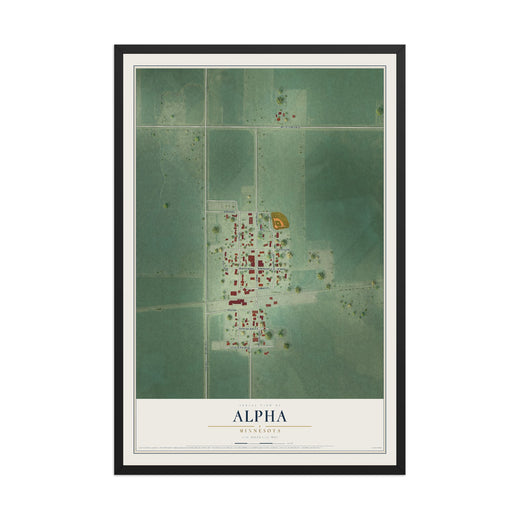 Map of Alpha, Minnesota, 12 x 18 inch print in a black wood frame