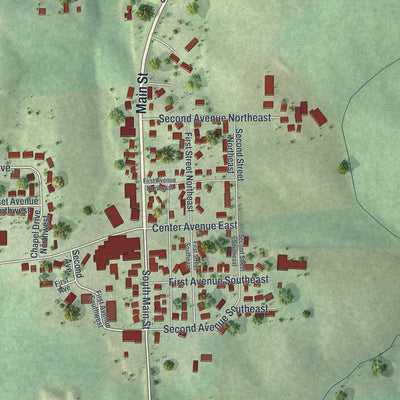 Close-up of the map of Altura, Minnesota print showing street and building detail