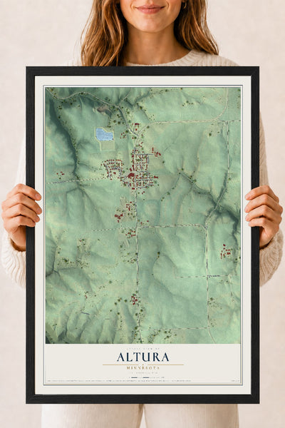 Map of Altura, Minnesota, 18 x 24 inch print in a black wood frame