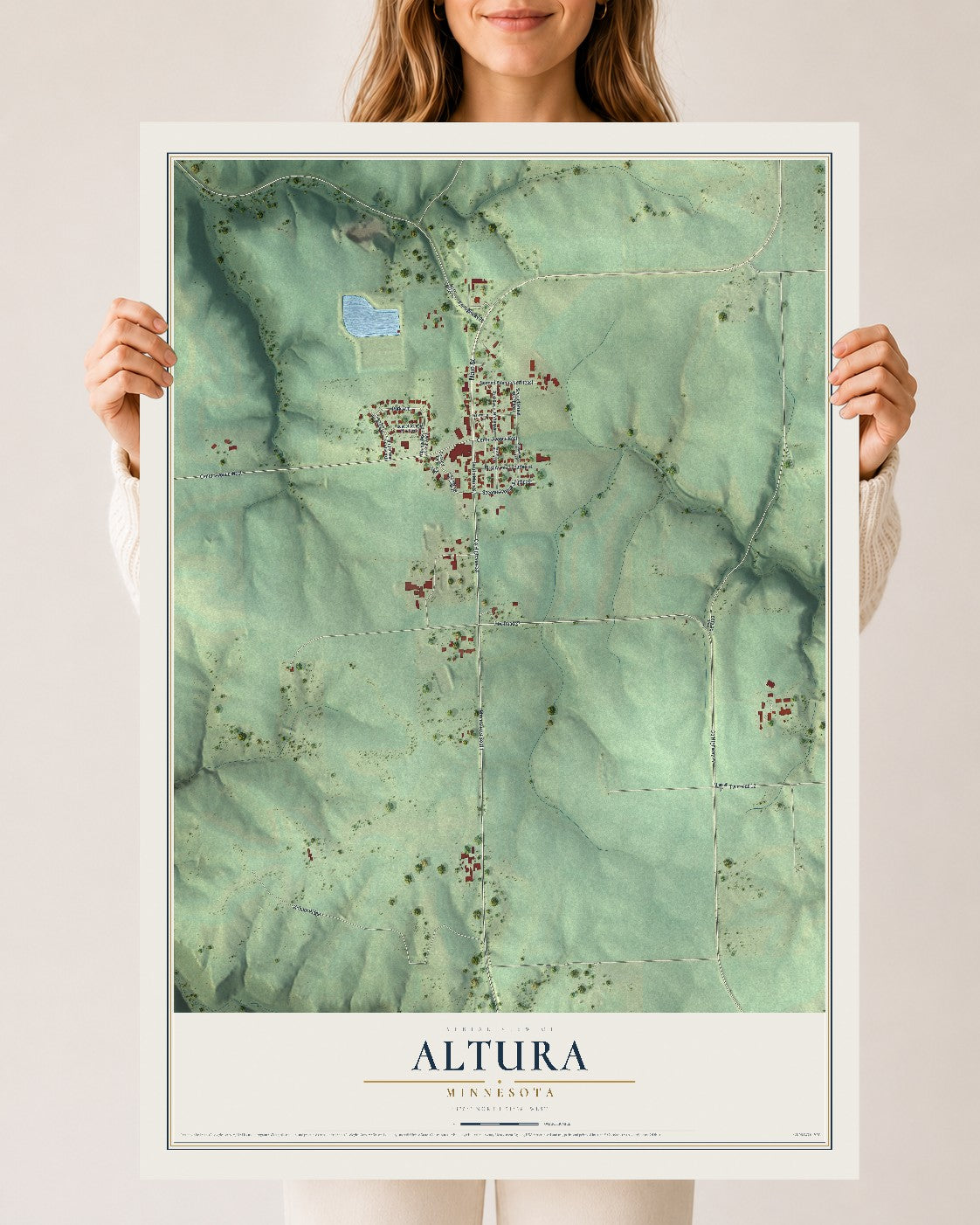 Map of Altura, Minnesota, 24 x 36 inch unframed archival matte print