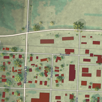Close-up of the map of Alvarado, Minnesota print showing street and building detail