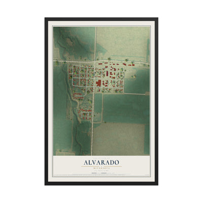 Map of Alvarado, Minnesota, 12 x 18 inch print in a black wood frame