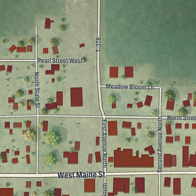 Close-up of the map of Amboy, Minnesota print showing street and building detail