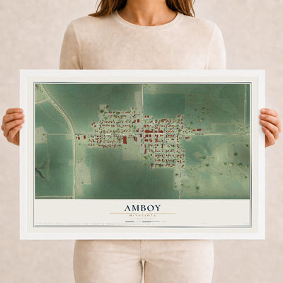 Map of Amboy, Minnesota, 12 x 18 inch print in a white wood frame
