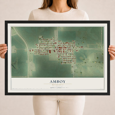 Map of Amboy, Minnesota, 18 x 24 inch print in a black wood frame