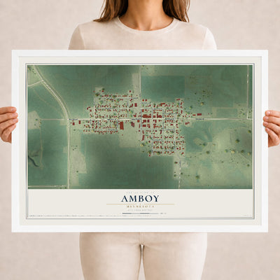 Map of Amboy, Minnesota, 18 x 24 inch print in a white wood frame
