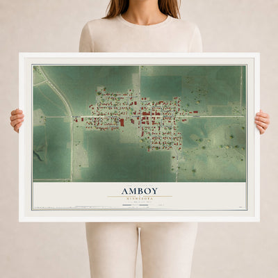 Map of Amboy, Minnesota, 24 x 36 inch print in a white wood frame