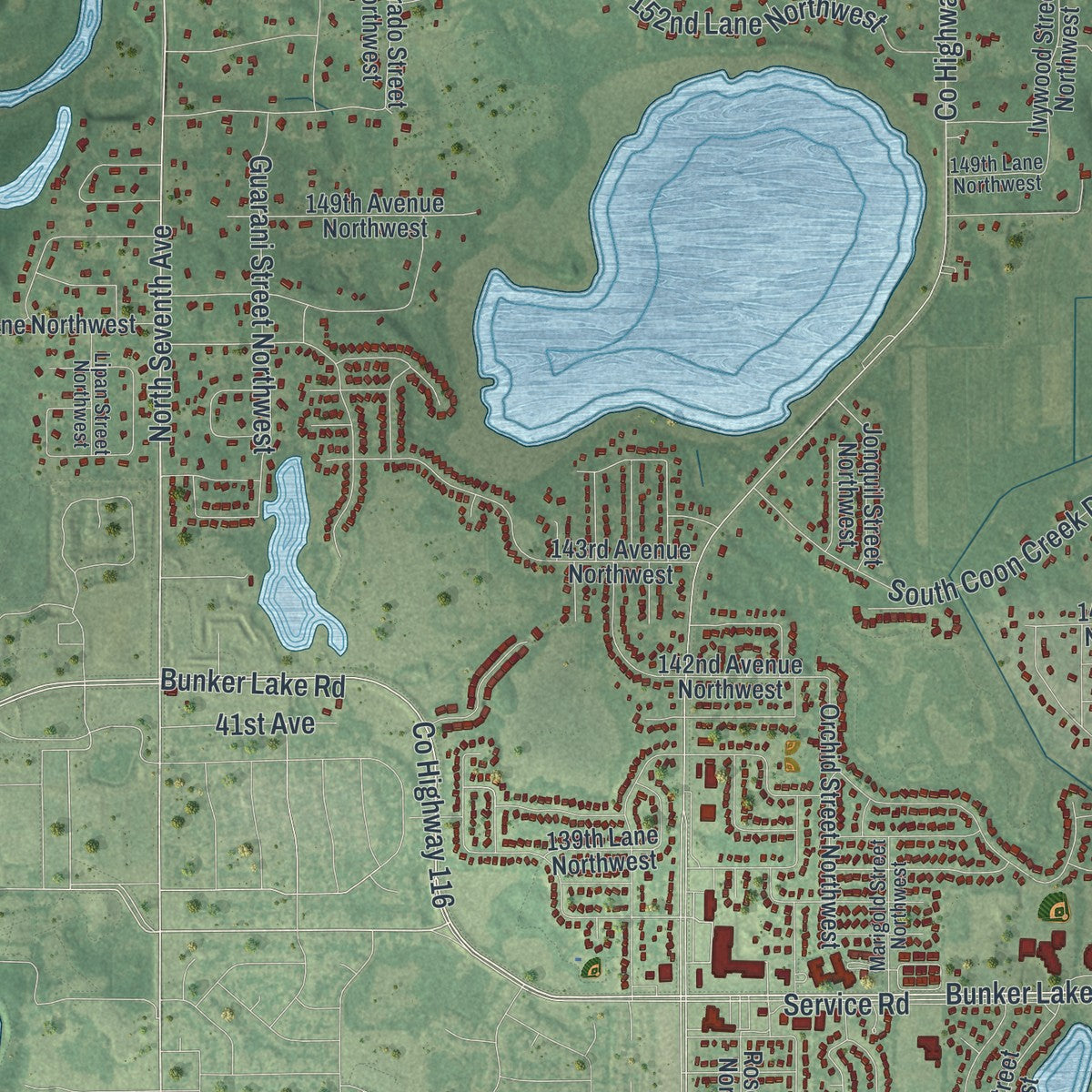 Second close-up of the map of Andover, Minnesota print showing more streets and buildings