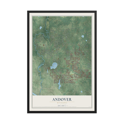 Map of Andover, Minnesota, 12 x 18 inch print in a black wood frame
