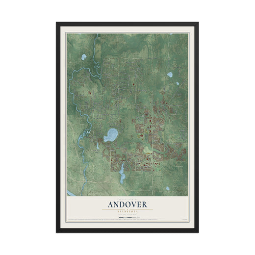 Map of Andover, Minnesota, 12 x 18 inch print in a black wood frame
