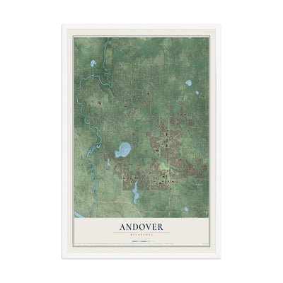 Map of Andover, Minnesota, 12 x 18 inch print in a white wood frame