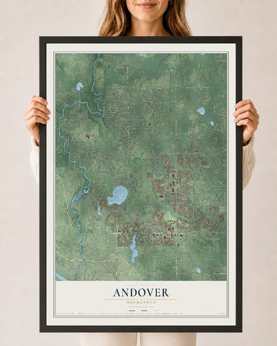 Map of Andover, Minnesota, 24 x 36 inch print in a black wood frame