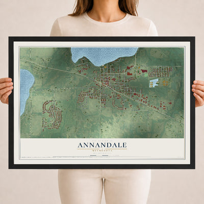 Map of Annandale, Minnesota, 18 x 24 inch print in a black wood frame