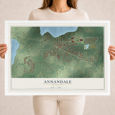 Map of Annandale, Minnesota, 18 x 24 inch print in a white wood frame