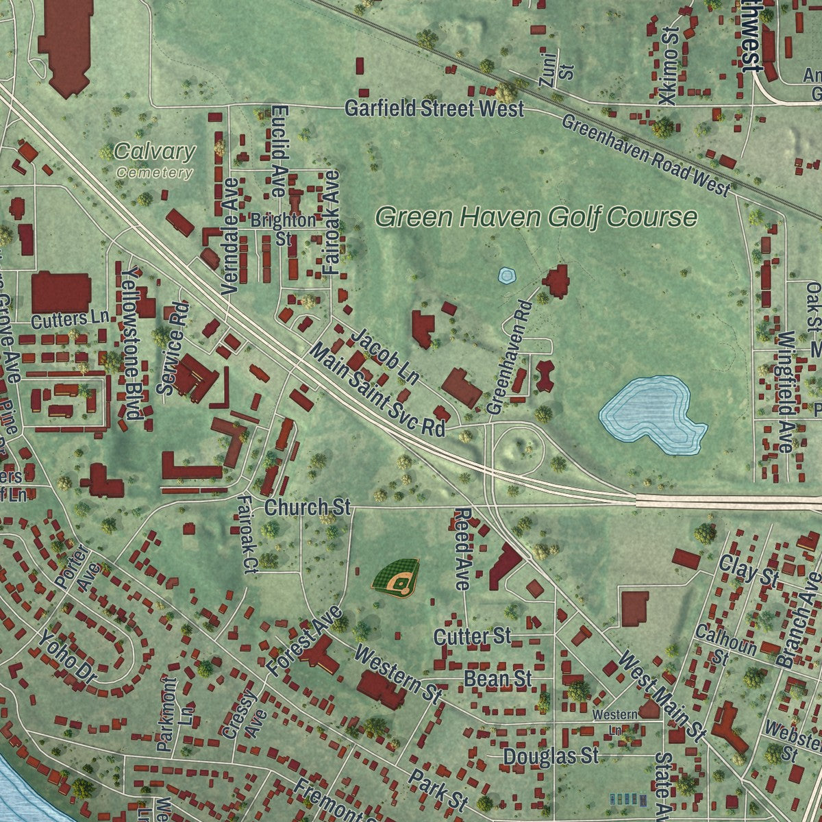 Second close-up of the map of Anoka, Minnesota print showing more streets and buildings