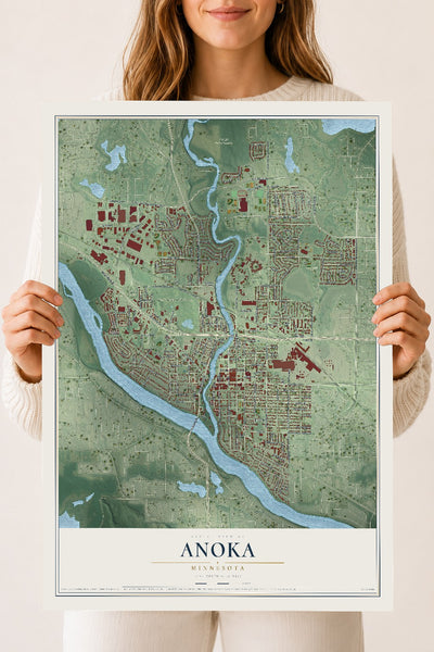 Map of Anoka, Minnesota, 18 x 24 inch unframed archival matte print