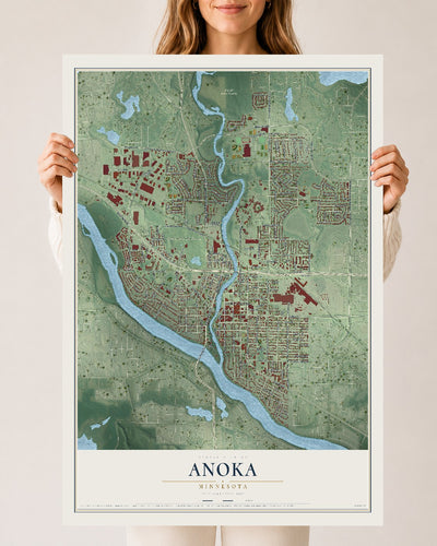 Map of Anoka, Minnesota, 24 x 36 inch unframed archival matte print