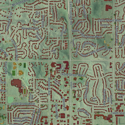 Close-up of the map of Apple Valley, Minnesota print showing street and building detail
