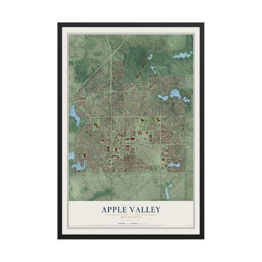 Map of Apple Valley, Minnesota, 12 x 18 inch print in a black wood frame