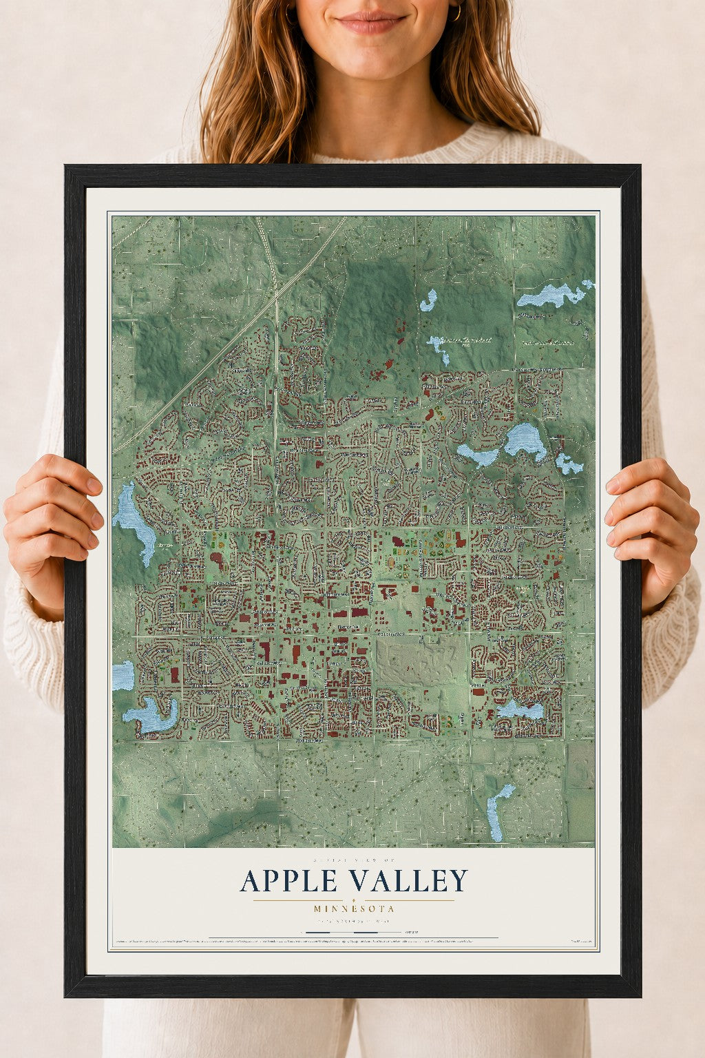 Map of Apple Valley, Minnesota, 18 x 24 inch print in a black wood frame