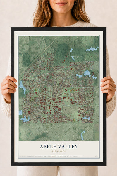 Map of Apple Valley, Minnesota, 18 x 24 inch print in a black wood frame