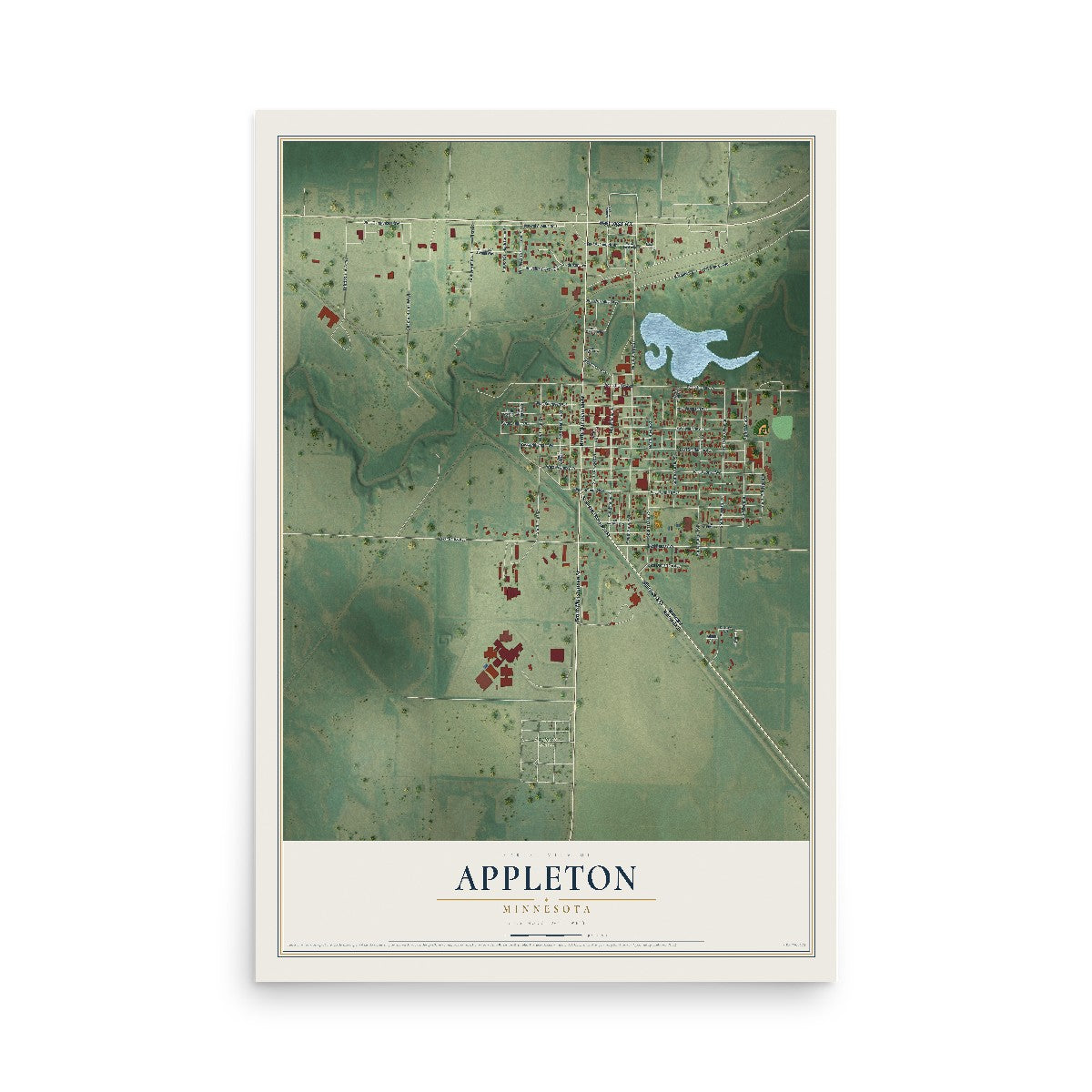 Map of Appleton, Minnesota, 12 x 18 inch unframed archival matte print