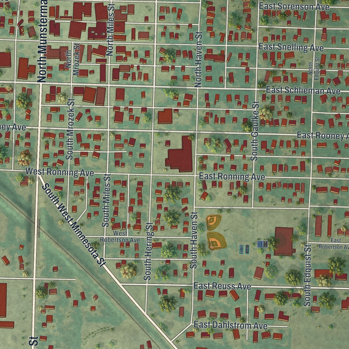 Close-up of the map of Appleton, Minnesota print showing street and building detail