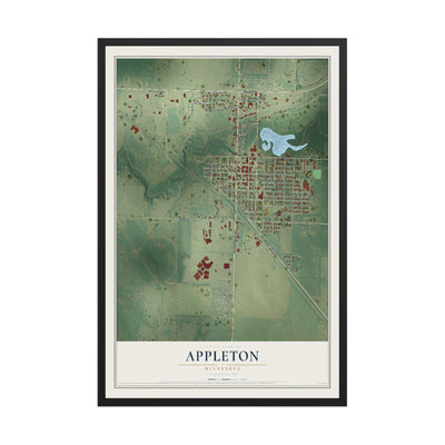 Map of Appleton, Minnesota, 12 x 18 inch print in a black wood frame