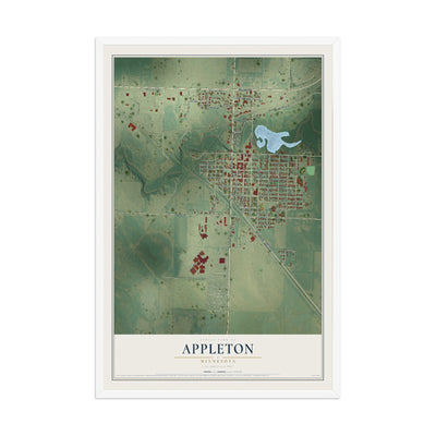 Map of Appleton, Minnesota, 12 x 18 inch print in a white wood frame