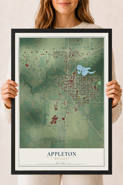 Map of Appleton, Minnesota, 18 x 24 inch print in a black wood frame