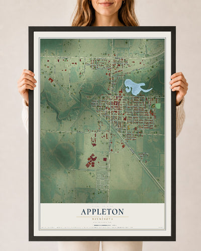 Map of Appleton, Minnesota, 24 x 36 inch print in a black wood frame