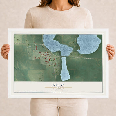Map of Arco, Minnesota, 12 x 18 inch print in a white wood frame