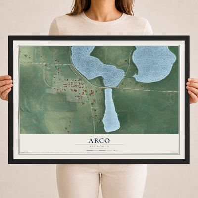 Map of Arco, Minnesota, 18 x 24 inch print in a black wood frame