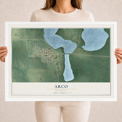 Map of Arco, Minnesota, 18 x 24 inch print in a white wood frame